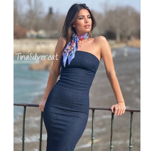 slim fit dress slacks ZARA. Strapless denim dress. TM – Hibuy market main image 1